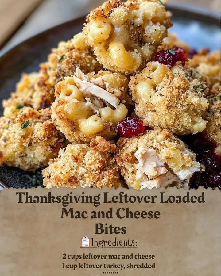 Thanksgiving leftover loaded mac and cheese bites with melted cheese