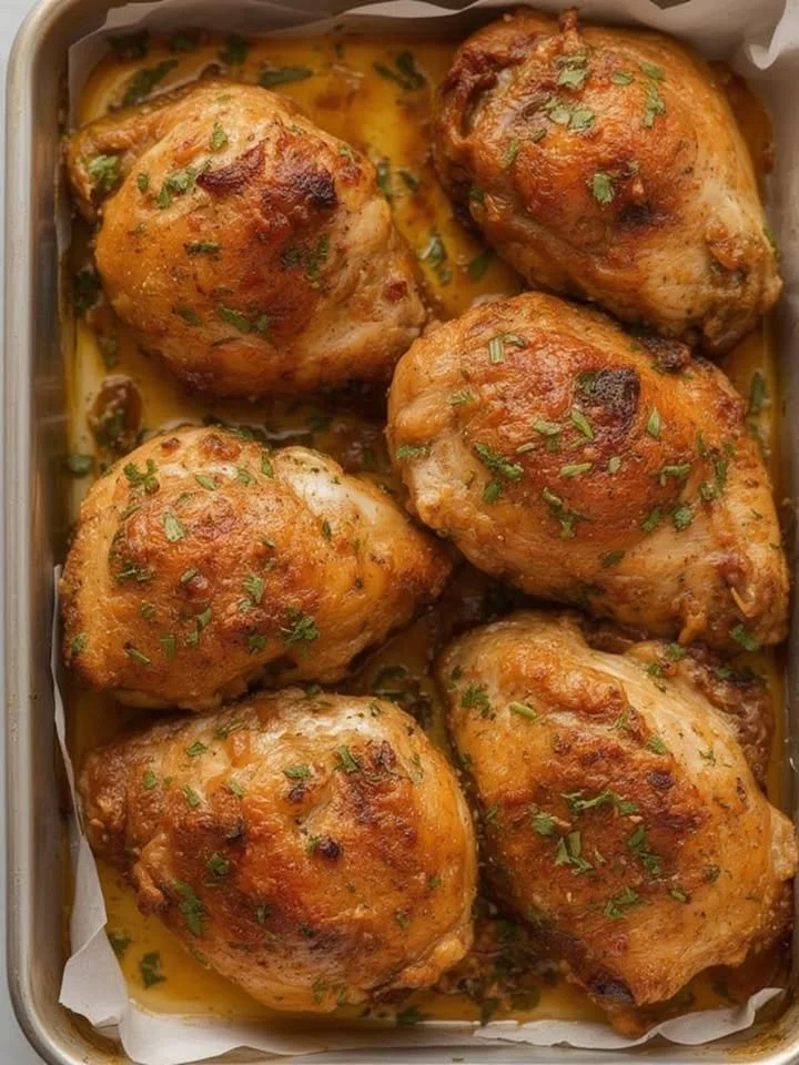 Delicious baked chicken served with herbs and spices