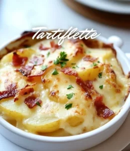 Delicious French Tartiflette with cheese, potatoes, and bacon
