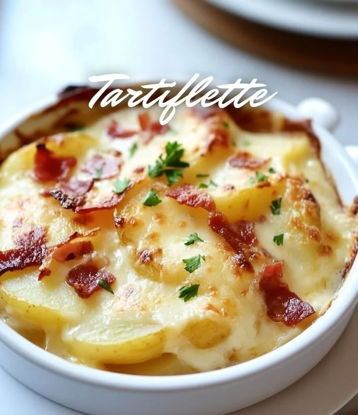 Delicious French Tartiflette with cheese, potatoes, and bacon