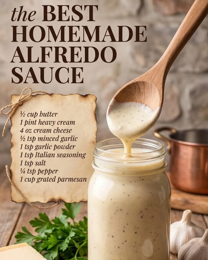 Creamy and delicious homemade Alfredo sauce in a serving bowl