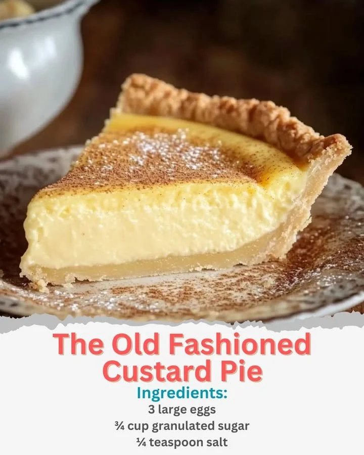 Slice of delicious old fashioned custard pie on a plate
