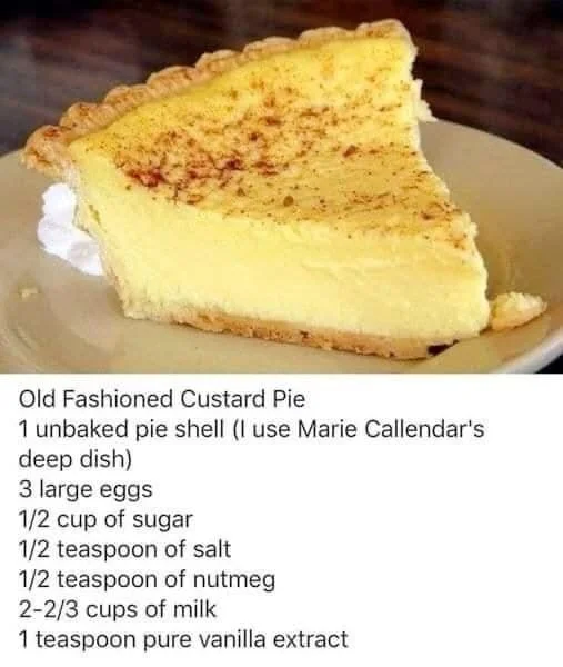 Delicious old fashioned custard pie served with a golden crust
