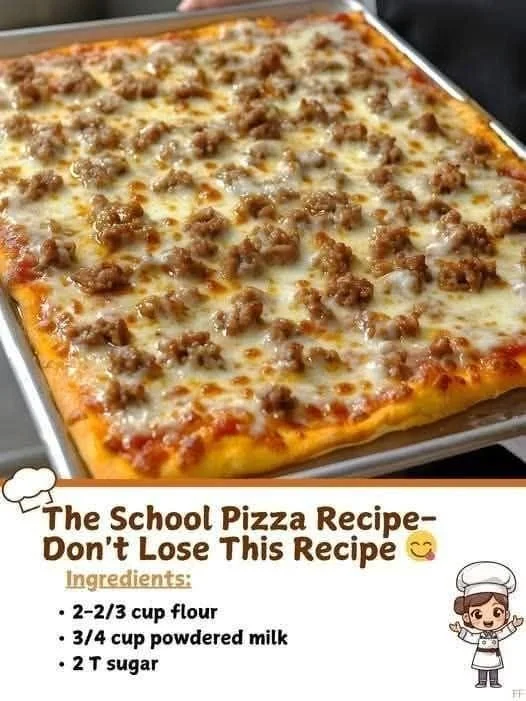 Delicious homemade school pizza recipe with fresh toppings on a golden crust.