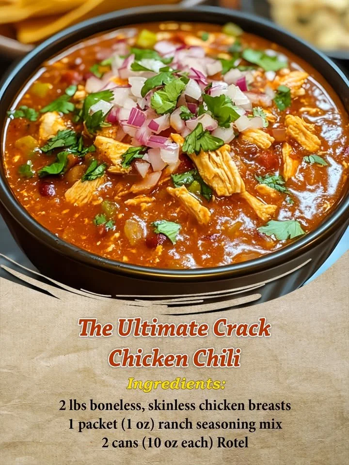 Bowl of Ultimate Crack Chicken Chili topped with cheese and herbs