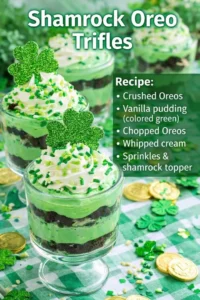A festive St. Patrick's Day dessert featuring green colors and festive decorations.