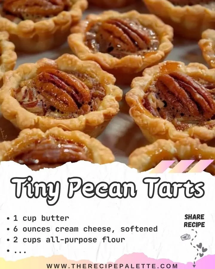 Delicious tiny pecan tarts arranged on a decorative plate