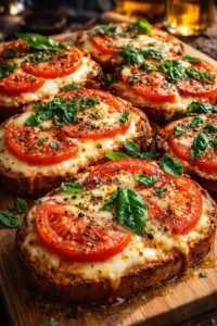 Freshly baked Tomato Basil Garlic Bread with herbs and garlic