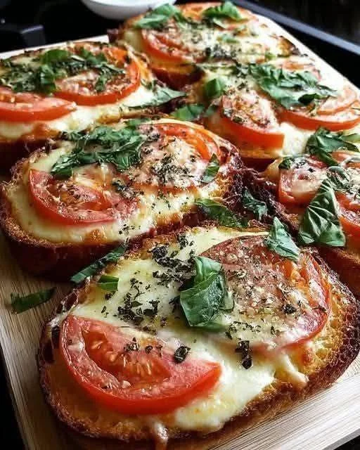 Freshly baked Tomato Basil Garlic Bread garnished with herbs and served warm