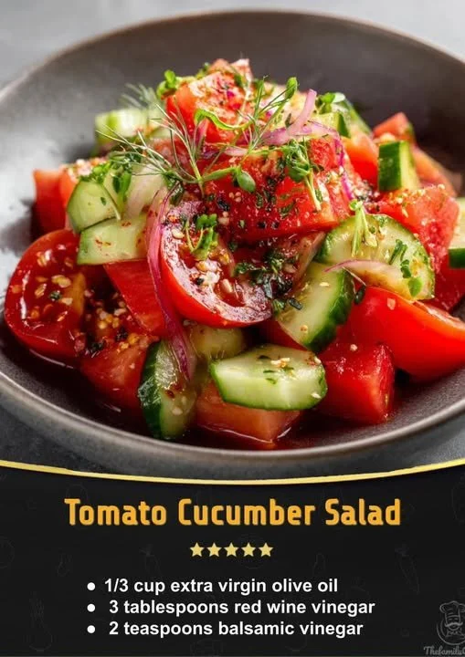 Freshly made Tomato Cucumber Salad with vibrant ingredients