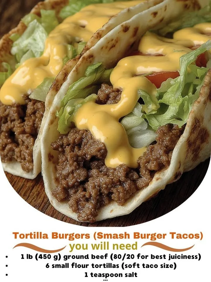 Delicious tortilla burgers served with toppings, a fusion of smash burgers and tacos.