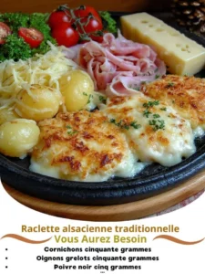 Traditional Alsatian Raclette cheese dish served with potatoes and vegetables