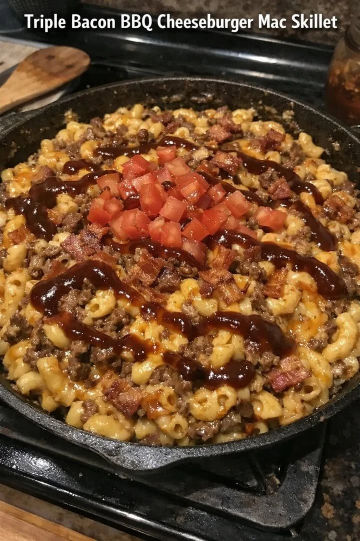 Triple Bacon BBQ Cheeseburger Mac Skillet