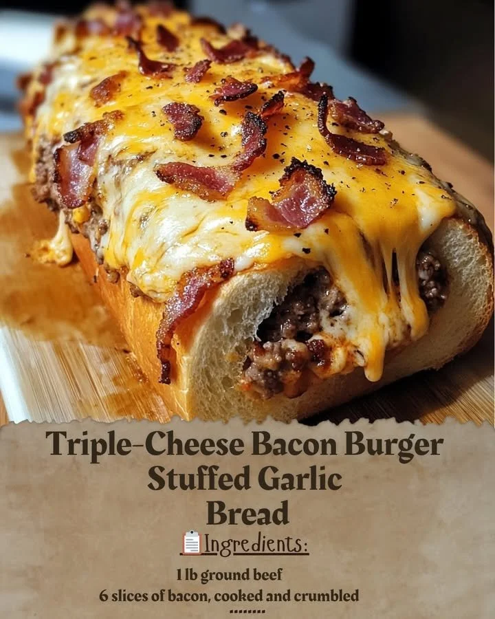 Triple-Cheese Bacon Burger Stuffed Garlic Bread