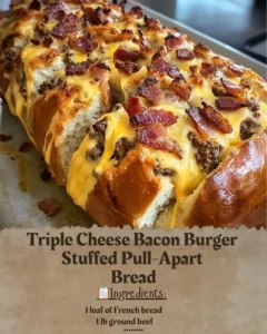 Triple Cheese Bacon Burger Stuffed Pull-Apart Bread recipe