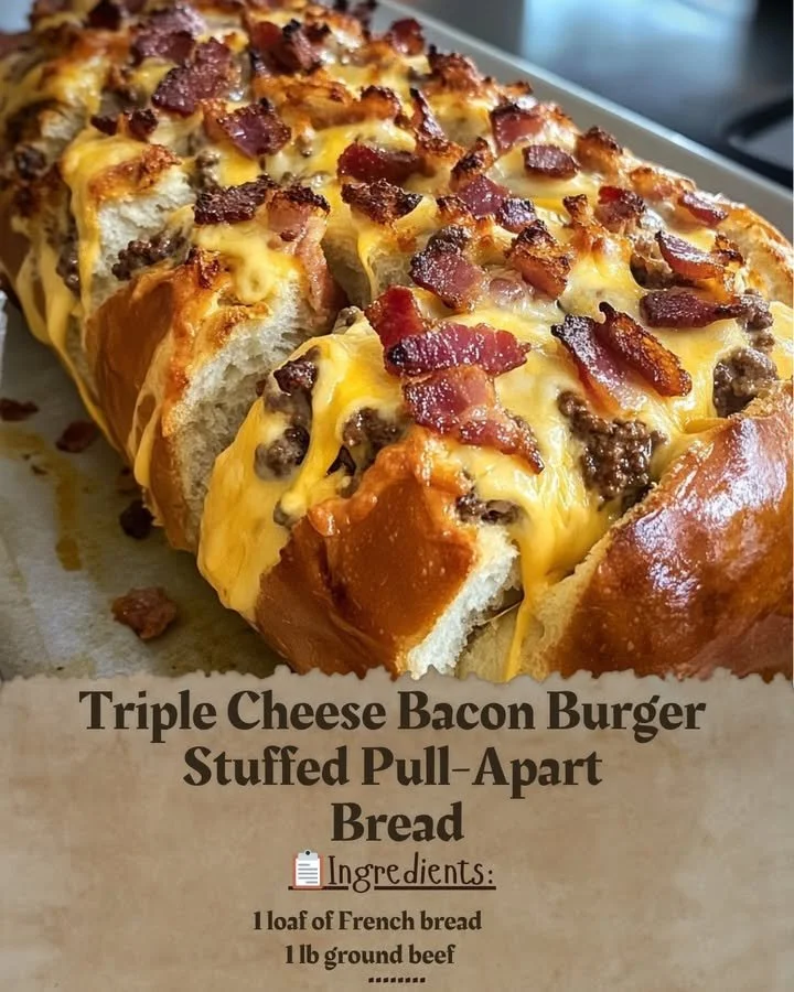 Triple Cheese Bacon Burger Stuffed Pull-Apart Bread recipe