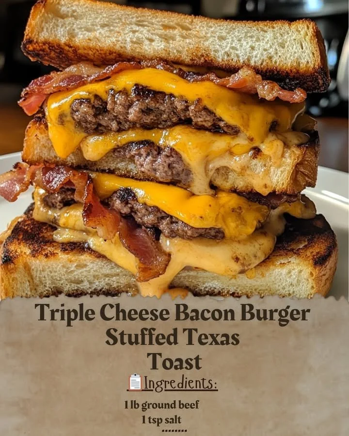 Triple Cheese Bacon Burger on Stuffed Texas Toast