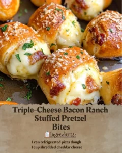Triple-Cheese Bacon Ranch Stuffed Pretzel Bites on a serving plate