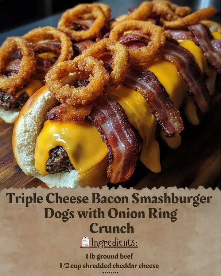 Triple Cheese Bacon Smashburger Dogs with Onion Ring Crunch