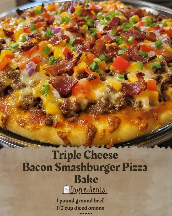 Triple Cheese Bacon Smashburger Pizza Bake