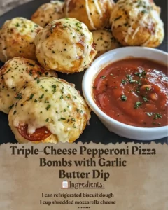 Triple-Cheese Pepperoni Pizza Bombs with Garlic Butter Dip