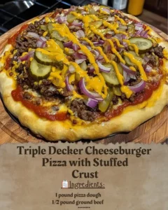Triple Decker Cheeseburger Pizza with Stuffed Crust, a delicious fusion dish