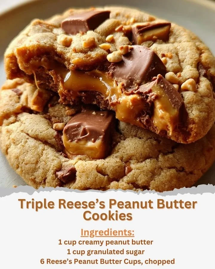 Delicious Triple Reese’s Peanut Butter Cookies on a baking tray