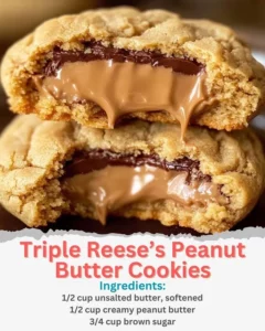 Triple Reese's Peanut Butter Cookies topped with chocolate and peanut butter cups
