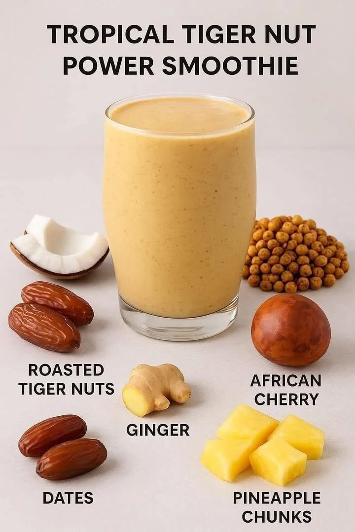 Tropical Tiger Nut Power Smoothie with fresh ingredients and vibrant colors.