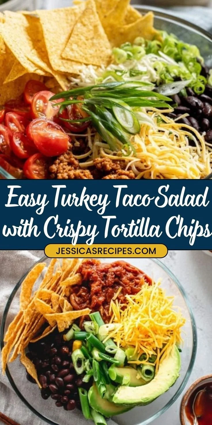 Turkey Taco Salad topped with crispy tortilla chips and fresh ingredients