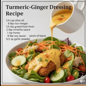 Bowl of vibrant Turmeric-Ginger Dressing with herbs and spices