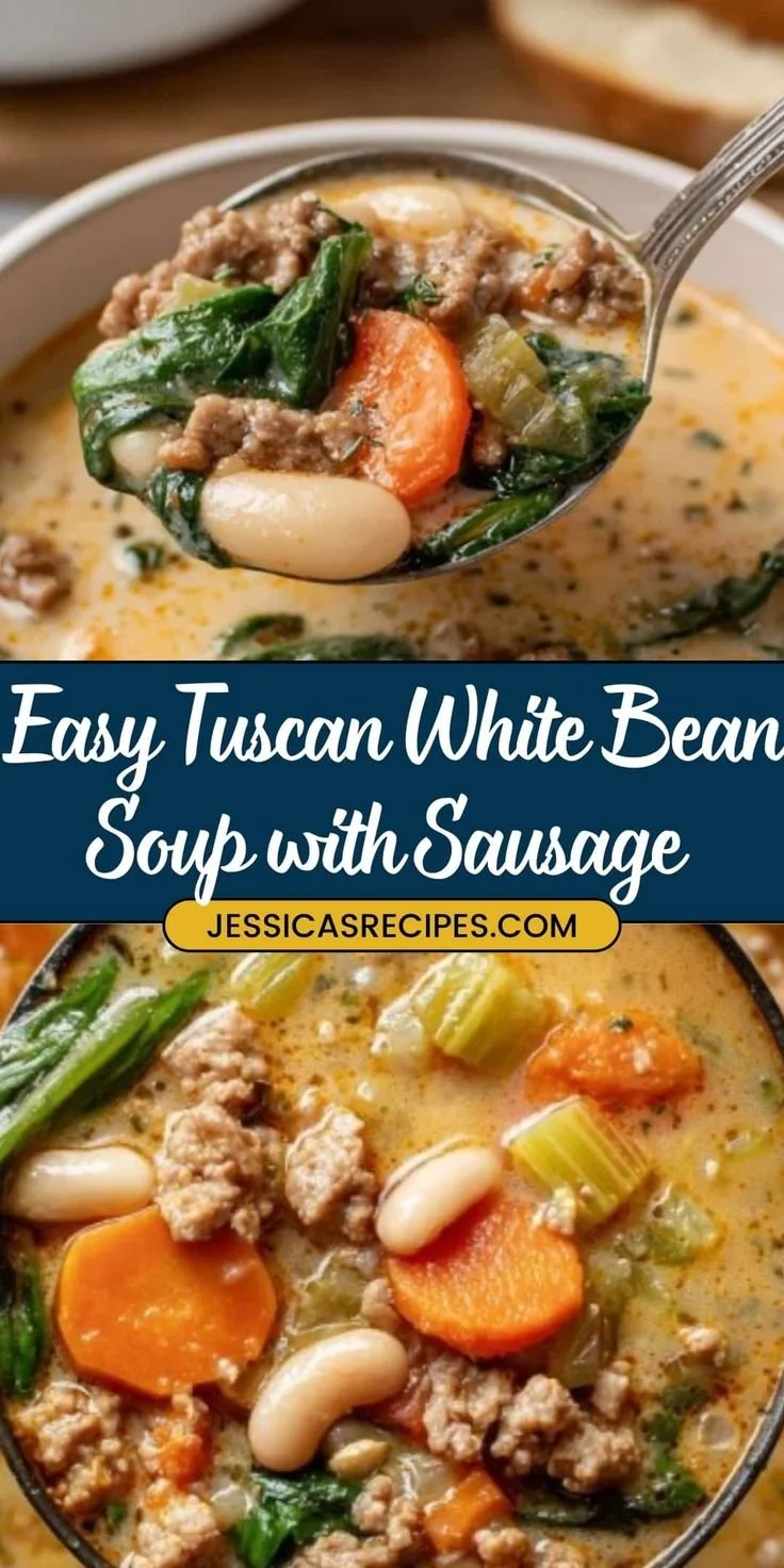 Delicious Tuscan White Bean Soup with Sausage in a rustic bowl