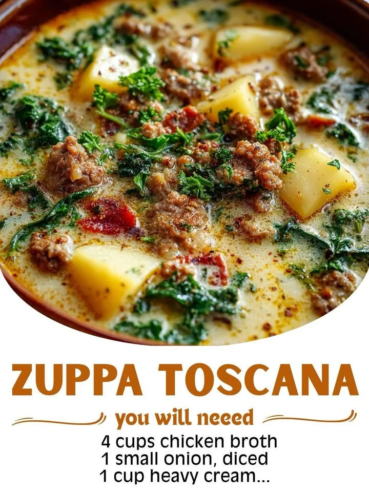 Bowl of hearty Tuscany Soup filled with fresh vegetables and herbs.