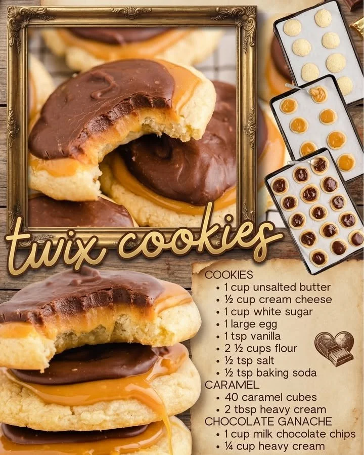 Delicious Twix cookies with chocolate and caramel topping on a plate