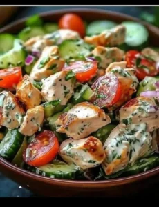 Delicious Tzatziki Chicken Salad with fresh ingredients and creamy dressing