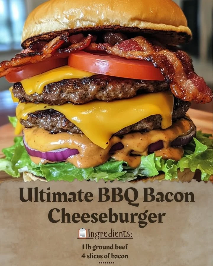 Juicy BBQ Bacon Cheeseburger with melted cheese and crispy bacon on a fresh bun
