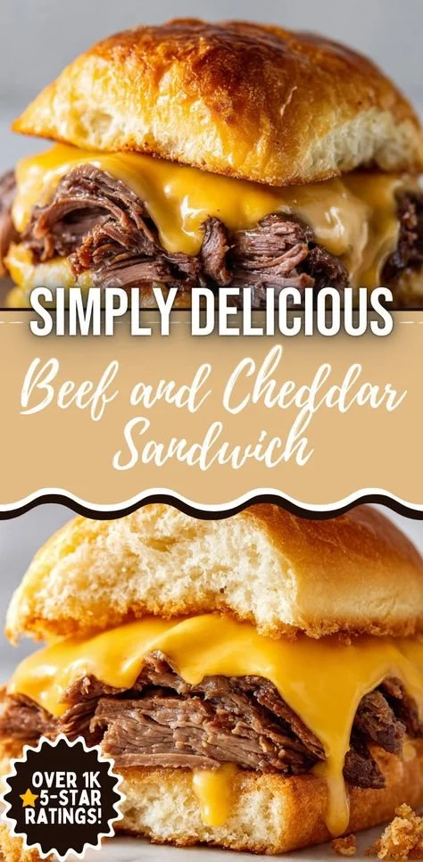 Delicious Ultimate Beef and Cheddar Sandwich loaded with tender beef and melted cheese