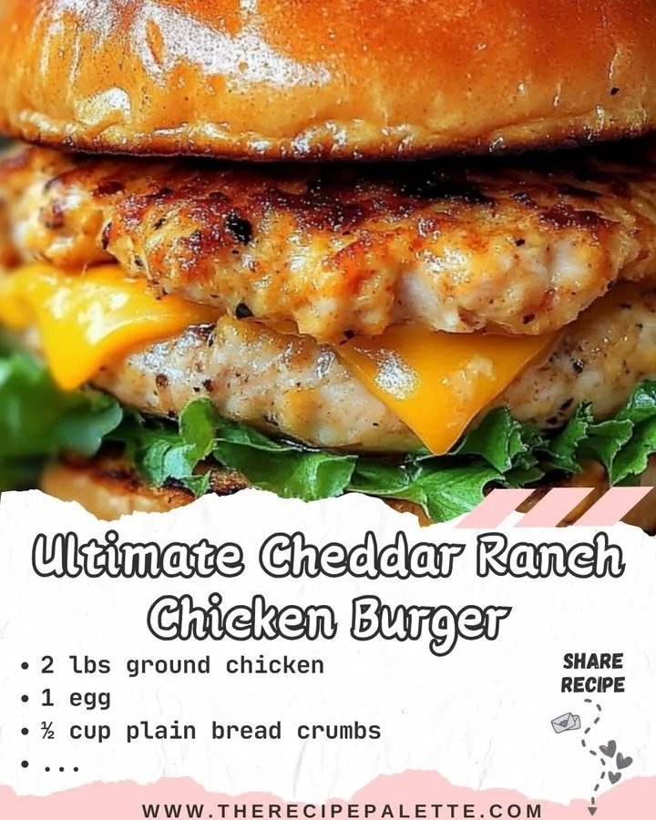 Ultimate Cheddar Ranch Chicken Burger with toppings on a bun