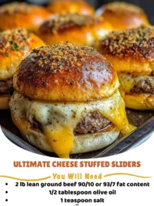 Delicious cheese stuffed sliders cooked to perfection.