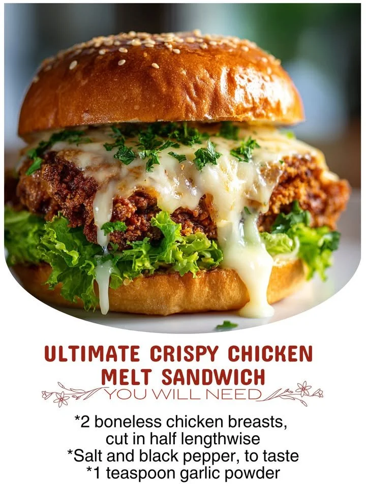 Ultimate Crispy Chicken Melt sandwich with chicken, cheese, and toppings.