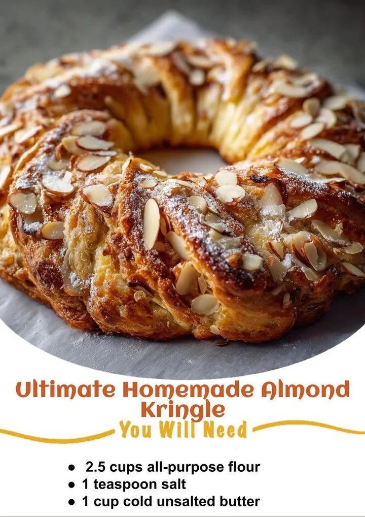 Homemade almond kringle, a delicious and flaky Danish pastry filled with almond flavor.