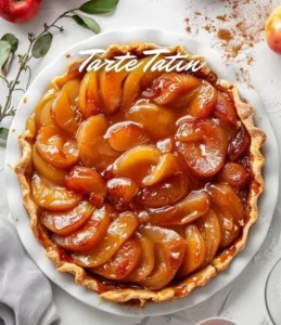 Delicious upside-down apple tart with caramelized apples on top.