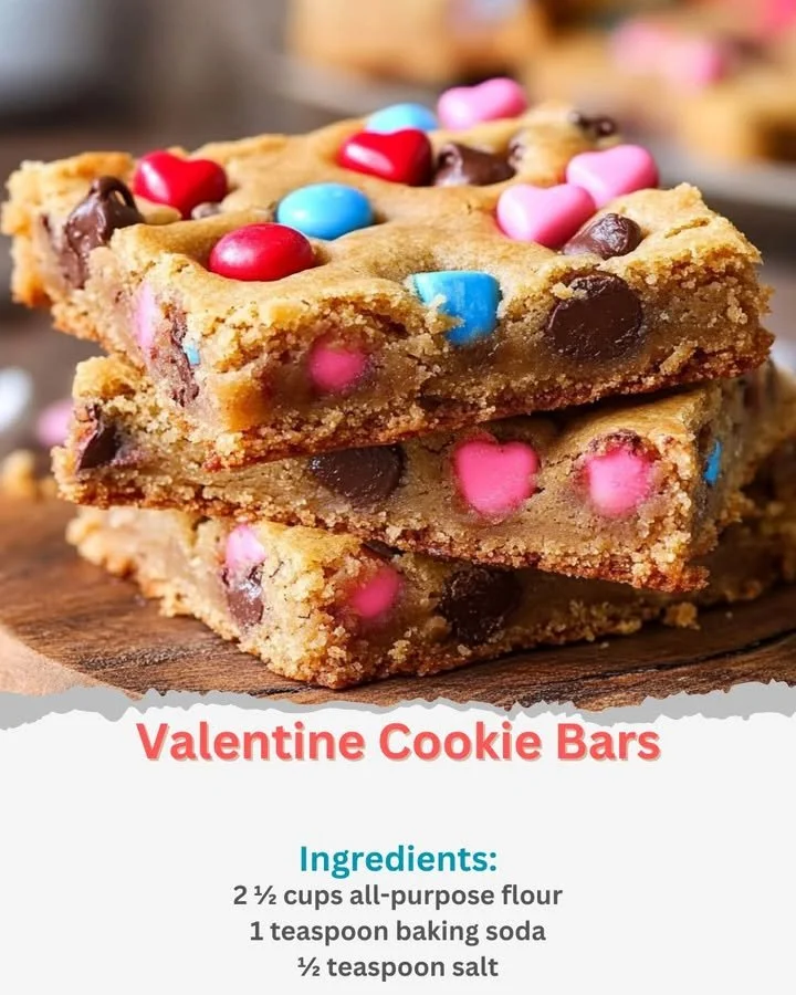 Delicious homemade Valentine cookie bars on a decorative plate