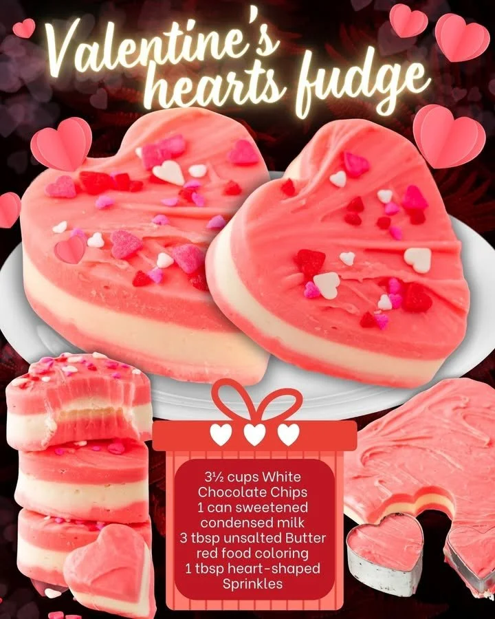 Delicious Valentine Hearts Fudge in heart shapes, perfect for Valentine's Day treats.