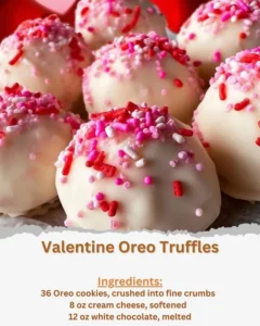Delicious Valentine Oreo truffles decorated with heart sprinkles