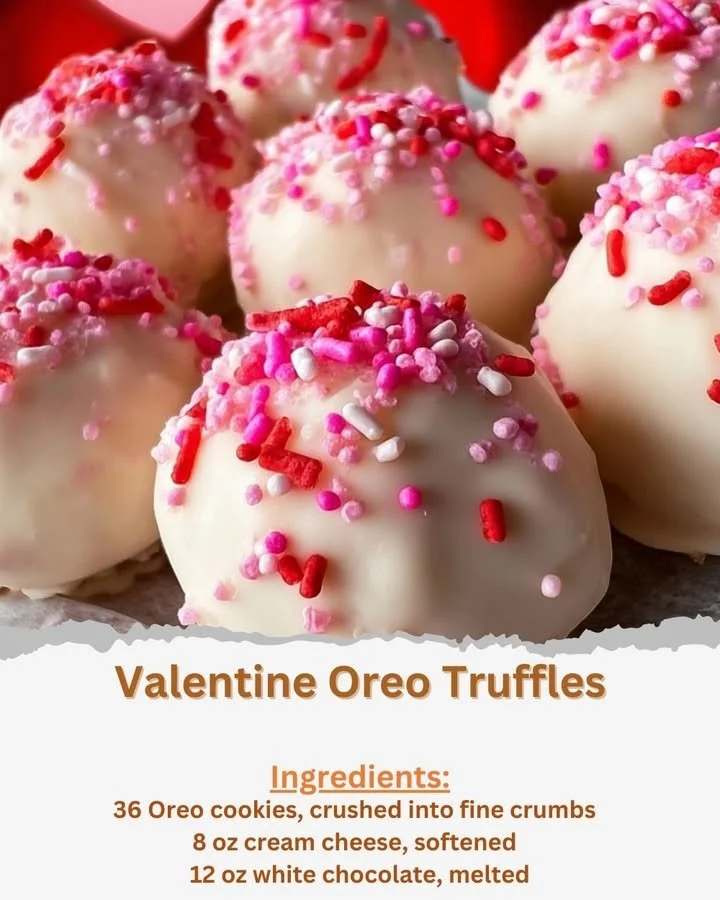 Delicious Valentine Oreo truffles decorated with heart sprinkles
