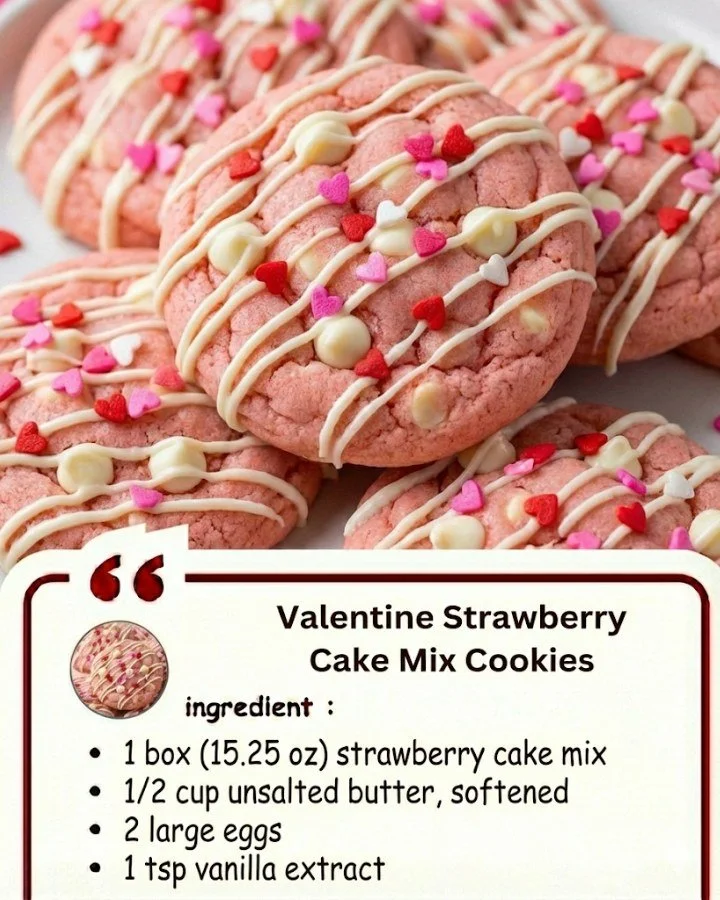 Valentine Strawberry Cake Mix Cookies