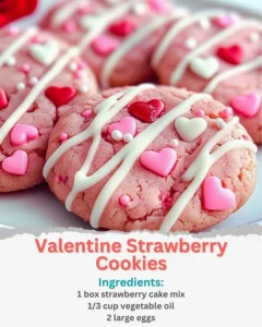 Valentine Strawberry Cookies with fresh strawberries and frosting decoration