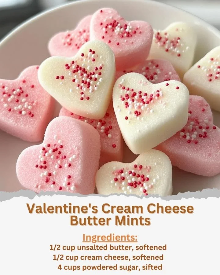 Delicious Valentine's cream cheese butter mints on a decorative plate.