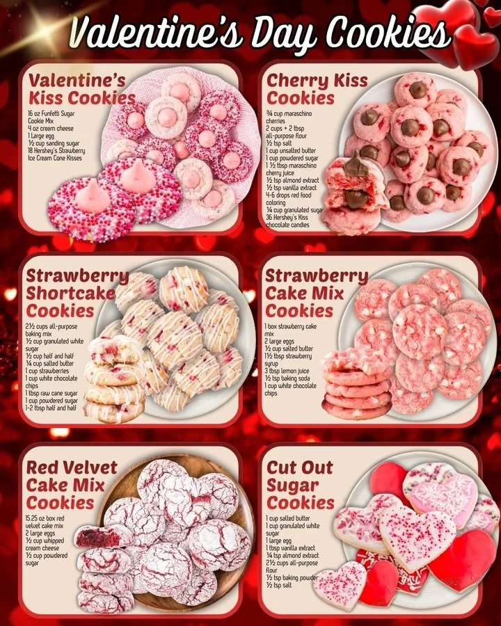 Heart-shaped Valentine's Day cookies decorated with icing and sprinkles.